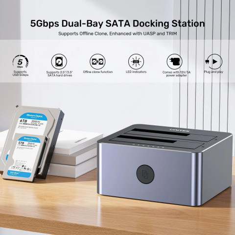 UNITEK STACJA KLONUJĄCA 2X SATA 2,5"/3,5" USB 5GB - Galeria zdjęcie 6