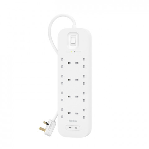 Listwa zasilająca Belkin Power Surge 8-PORT + 2xUSB-C 30W 900J 2m White - Galeria zdjęcie 1