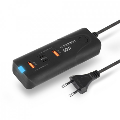 ESPERANZA ŁADOWARKA SIECIOWA 60W USB-C/USB-A EZC10 - Galeria zdjęcie 1
