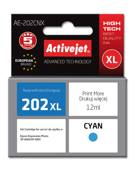 Activejet AE-202CNX Tusz do drukarki Epson, Zamiennik Epson 202XL H24010; Supreme; 12 ml; błękitny. - Galeria zdjęcie 1