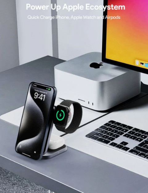 AUKEY ŁADOWARKA INDUKCYJNA 3W1 QI 2.0,15W,IP/AW/AP - Galeria zdjęcie 4