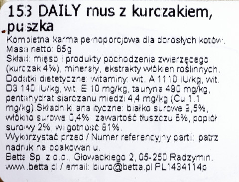 ALMO NATURE Daily Menu Mus z kurczakiem - mokra karma dla kota - puszka 85 g - Galeria zdjęcie 2