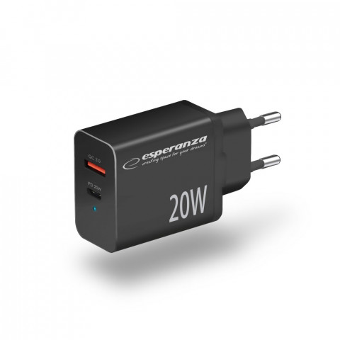 ESPERANZA ŁADOWARKA SIEC. 20W USB-C/USB-A EZC105K - Galeria zdjęcie 2