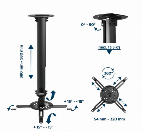 GEMBIRD REGULOWANY UCHWYT SUFITOWY DO 13KG - Galeria zdjęcie 9