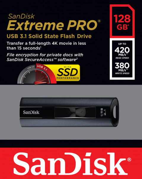SANDISK EXTREME PRO 128GB 420/380MB/s USB 3.1 - Galeria zdjęcie 7