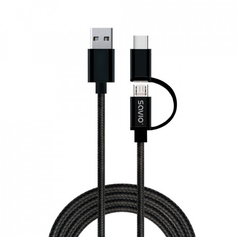 SAVIO KABEL 2W1 USB-MICRO USB/TYP C 2.1A 1M CL-128 - Galeria zdjęcie 1