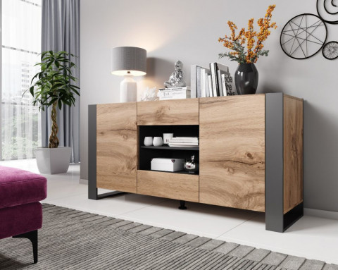 Komoda WOOD 164/44/80 dąb wotan + antracyt - Galeria zdjęcie 4