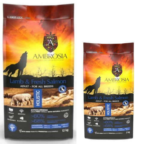 AMBROSIA Jagnięcina i Świeży Łosoś - sucha karma dla psa - 12kg + GRATIS! - Galeria zdjęcie 1