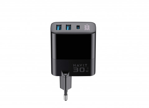 Havit UCLE001 EU - trójportowa ładowarka GaN 30 W, czarna - Galeria zdjęcie 1