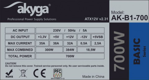Akyga zasilacz basic atx 700w p4 fan12cm 5xsata 2xmolex 2xpci-e 6 i 6+2pin ak-b1-700 - Galeria zdjęcie 4