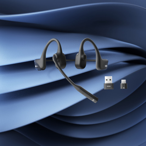 Słuchawki bezprzewodowe kostne Shokz OpenComm2 UC USB-A + adapter USB-A czarne - Galeria zdjęcie 8