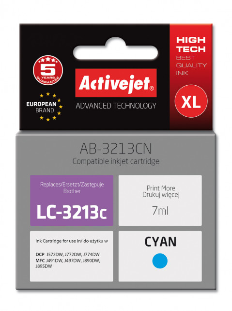 Activejet AB-3213CN Tusz do drukarki Brother, Zamiennik Brother LC3213C; Supreme; 7 ml; błękitny. - Galeria zdjęcie 1