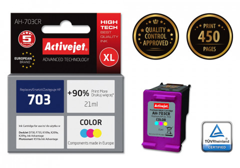 Activejet AH-703CR Tusz do drukarki HP, Zamiennik HP 703 CD888AE; Premium; 21 ml; kolor. Drukuje więcej o 90%. - Galeria zdjęcie 2