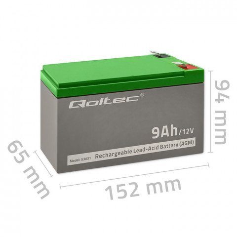 QOLTEC AKUMULATOR ŻELOWY 12V | 9AH | MAX.90A | AGM - Galeria zdjęcie 6