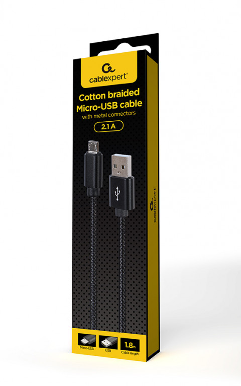 GEMBIRD KABEL USB-MICRO USB W OPLOCIE 1.8M CZARNY - Galeria zdjęcie 2