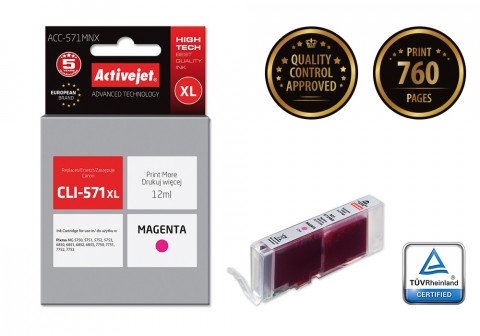 Activejet ACC-571MNX Tusz do drukarki Canon, Zamiennik Canon CLI-571XLM; Supreme; 12 ml; purpurowy. - Galeria zdjęcie 2