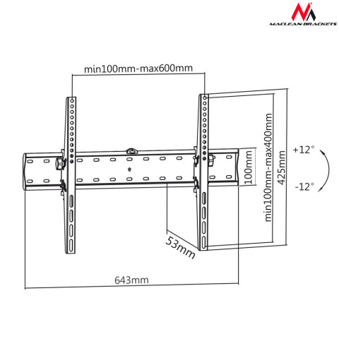 Maclean uchwyt do telewizora 37-70"mc-668 czarny do 40kg max vesa 600x400 mc-668 - Galeria zdjęcie 2