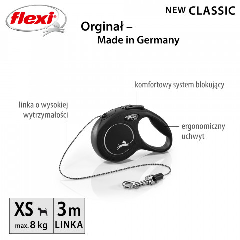 FLEXI New Classic XS czarna - automatyczna smycz dla psa - 3m - Galeria zdjęcie 2