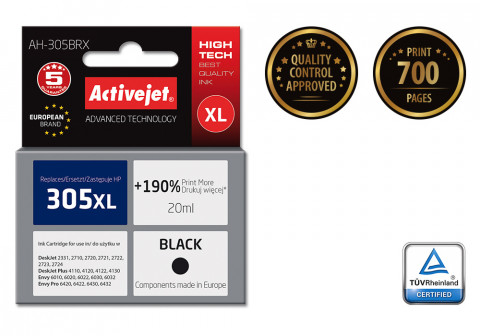 Activejet AH-305BRX Tusz do drukarki HP; Zamiennik HP 305XL 3YM62AE; Premium; 20 ml; czarny - Galeria zdjęcie 2
