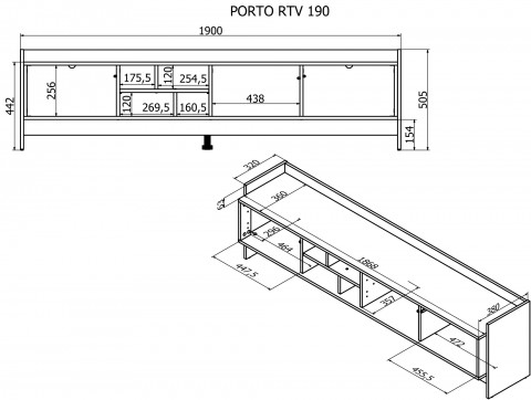 Szafka RTV PORTO 3D 190x38x50 dąb/czarny - Galeria zdjęcie 4