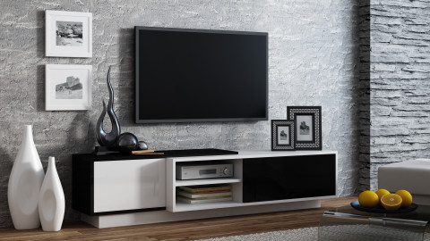 Szafka RTV SIGMA1 180 biały/czarny połysk - Galeria zdjęcie 5