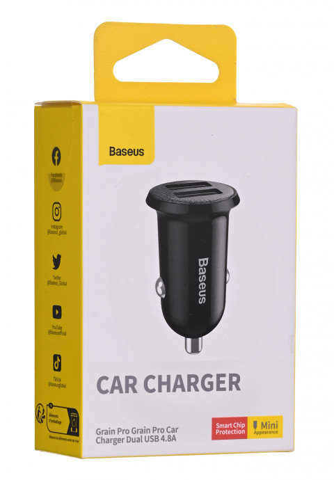 BASEUS ŁADOWARKA SAMOCHODOWA 2X USB 4.8A (CZARNA) - Galeria zdjęcie 2