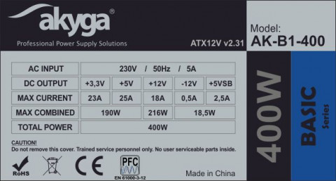 Akyga zasilacz basic atx 400w p4 fan12cm 3xsata 2xmolex ak-b1-400 - Galeria zdjęcie 5