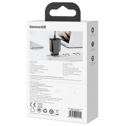 BASEUS ŁADOWARKA SIECIOWA MINI QC USB-C PD 3A 20W - Galeria zdjęcie 11