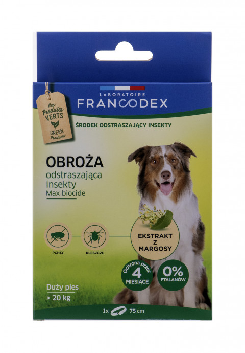 FRANCODEX Obroża dla dużych psów powyżej 20 kg odstraszająca insekty - 4 miesiące ochrony - 75 cm - Galeria zdjęcie 1