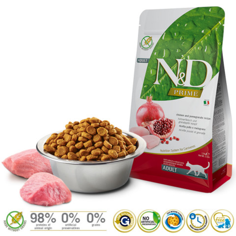 FARMINA N&D Prime Chicken & Pomegranate Adult - sucha karma dla kota - 1,5kg - Galeria zdjęcie 2