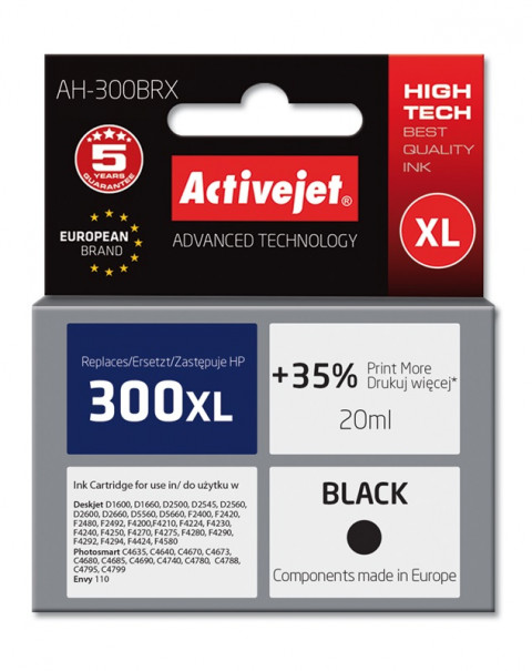 Activejet AH-300BRX Tusz do drukarki HP, Zamiennik HP 300XL CC641EE; Premium; 20 ml; czarny. Drukuje więcej o 35%. - Galeria zdjęcie 1