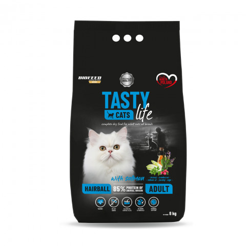 BIOFEED Tasty Cats Life Hairball With Salmon - sucha karma dla kota - 8kg - Galeria zdjęcie 1
