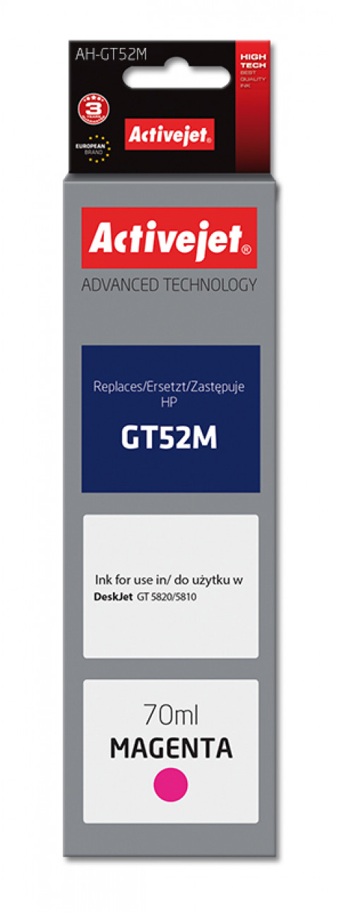 Activejet AH-GT52M Tusz do drukarki HP, Zamiennik HP GT52M M0H55AE; Supreme; 70 ml; 8000 stron, purpurowy. - Galeria zdjęcie 1