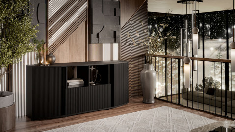 Komoda MICHELLE 178x35-47xH82 czarny/dąb viking - Galeria zdjęcie 3