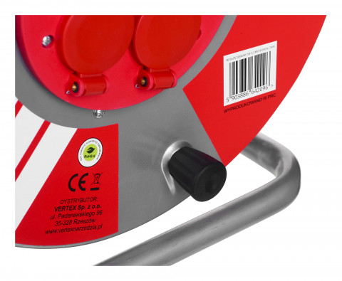 Przedłużacz elektryczny bębnowy 25M VERTEX 3x2,5mm PB25METAL czarny - Galeria zdjęcie 4