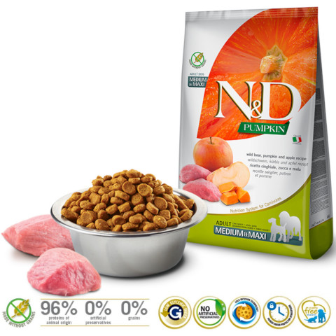 FARMINA N&D Pumpkin Boar & Apple Adult Medium & Maxi - sucha karma dla psa - 12kg - Galeria zdjęcie 2