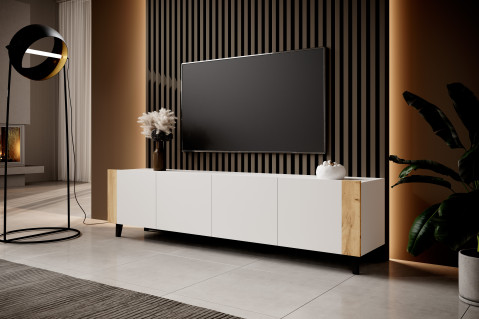 Szafka RTV FARO 200x42x52 biały mat + dąb craft - Galeria zdjęcie 3