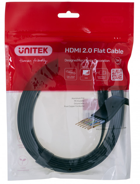 UNITEK KABEL HDMI 2.0 4K60HZ,PŁASKI,3M,C11063BK-3M - Galeria zdjęcie 1