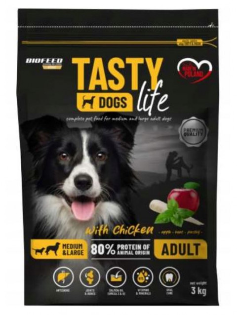 BIOFEED Tasty Dogs Life Adult Medium & Large With Chicken - sucha karma dla psa - 3kg - Galeria zdjęcie 1