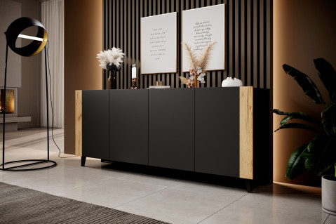 Komoda FARO 200x42x82 czarny mat + dąb craft - Galeria zdjęcie 3