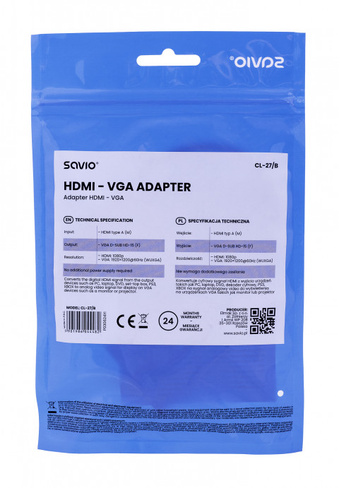 SAVIO ADAPTER HDMI - VGA CL-27/B - Galeria zdjęcie 4