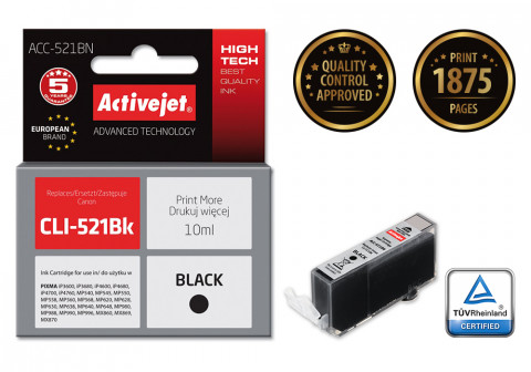 Activejet ACC-521BN Tusz do drukarki Canon, Zamiennik Canon CLI-521Bk; Supreme; 10 ml; czarny. - Galeria zdjęcie 2