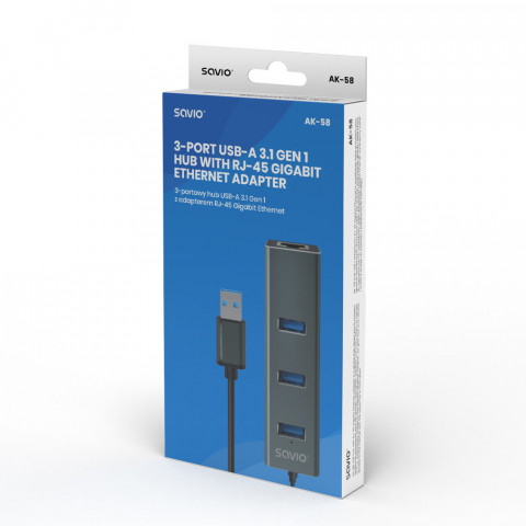 SAVIO AK-58 3-PORTOWY HUB USB-A Z ADAPTEREM RJ-45 - Galeria zdjęcie 13