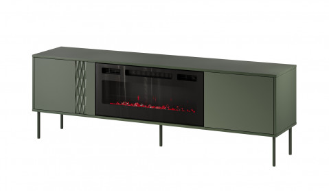 Szafka RTV EF + kominek czarny TRESSE 180x40x54,5 zieleń mat - Galeria zdjęcie 1
