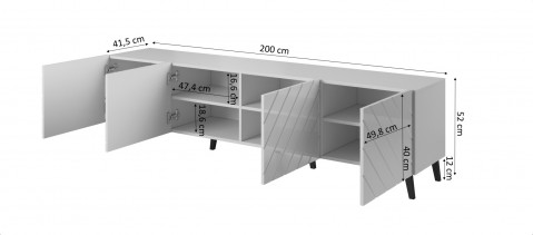 Szafka RTV ABETO 200x42x52 biały/biały połysk - Galeria zdjęcie 4