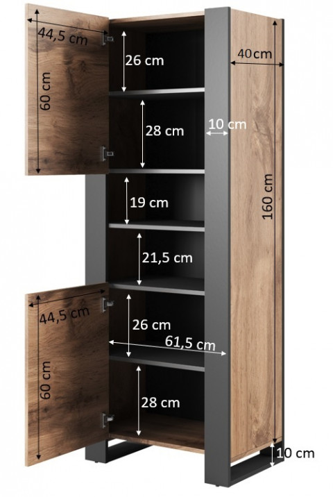 Regał WOOD 65x40x170 dąb wotan + antracyt - Galeria zdjęcie 4