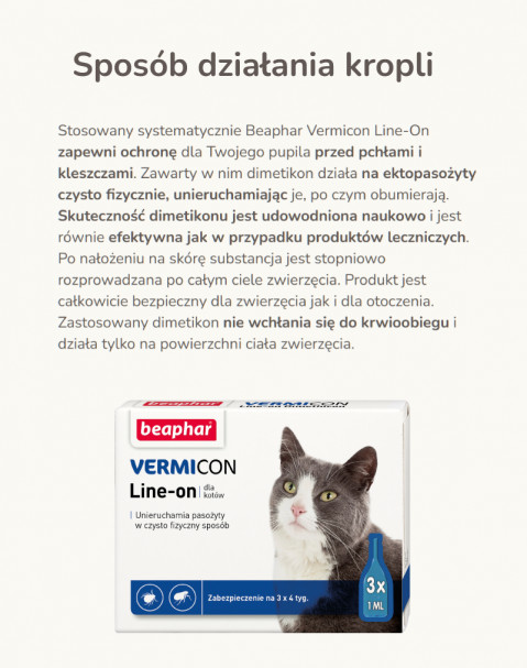 BEAPHAR VERMICON Line-on Cat - krople przeciw pasożytom dla kota - 3x1 ml - Galeria zdjęcie 7