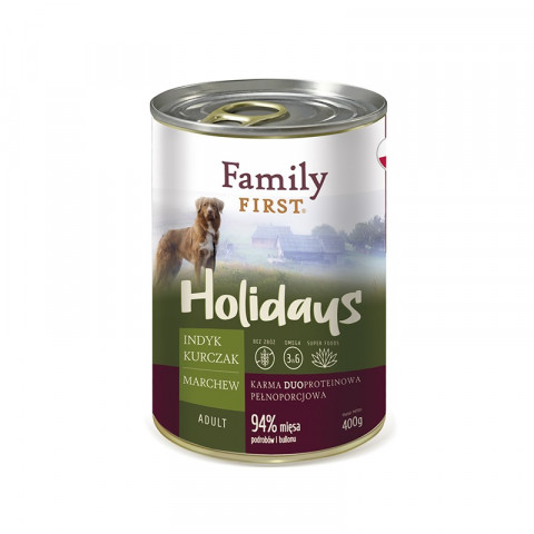 FAMILY FIRST Holidays Adult Indyk, kurczak, marchewka - mokra karma dla psa - 400g - Galeria zdjęcie 1