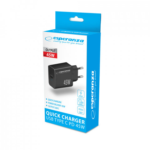 ESPERANZA ŁADOWARKA SIECIOWA 45W USB-C PD EZC108K - Galeria zdjęcie 3