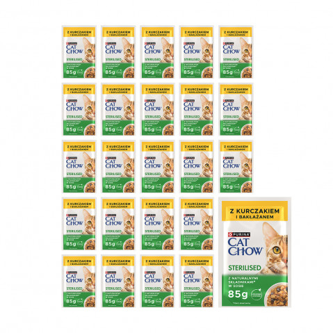 PURINA CAT CHOW Sterilised z kurczakiem i bakłażanem w sosie - mokra karma dla kota - 24x85 g - Galeria zdjęcie 1
